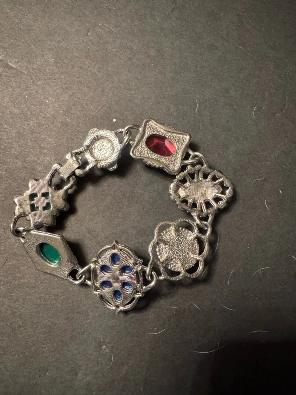 Sarah Coventry Multicolor Cabochon Silver-Tone Link Bracelet - Picture 2 of 5